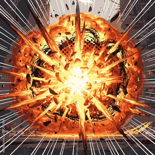 explosion of fire and light with dynamic lines radiating outward