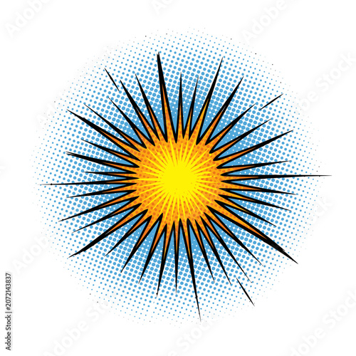 Vibrant yellow and blue pop art explosion burst