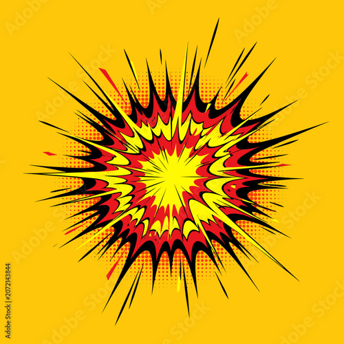Vibrant comic book explosion effect on yellow background