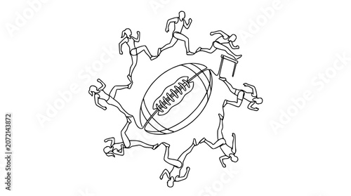 Tableau sur toile Running Figures Circle American Football Outline Art