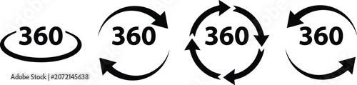 Set of four different rotation 360 degree icons isolated on a transparent background vector.