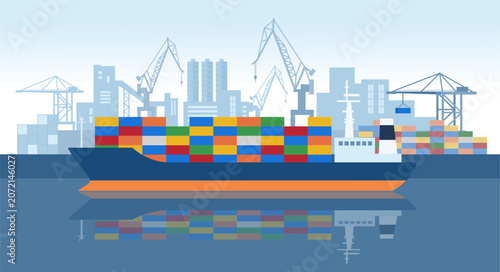 Tableau sur toile Cargo ship loading in city port