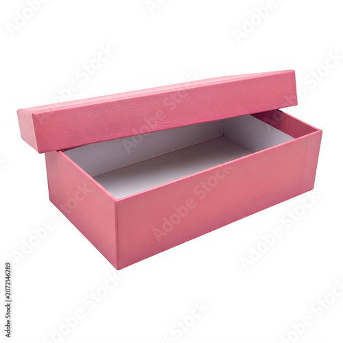 Open pink cardboard shoe box with lid isolated on transparent background, illustration