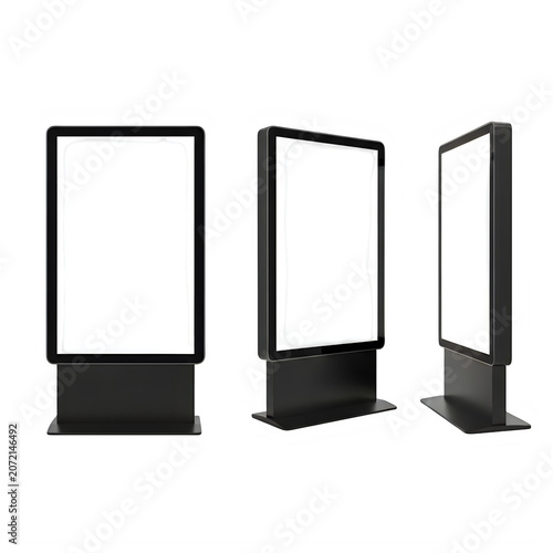Three black empty advertising billboards in different angles isolated on transparent background, illustration