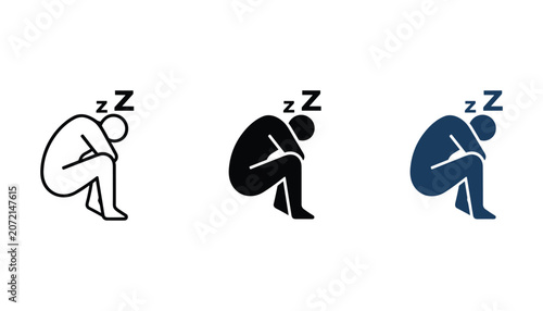 Canvas Print Person sleeping in seated position with zzz text icon set showing fatigue or exh