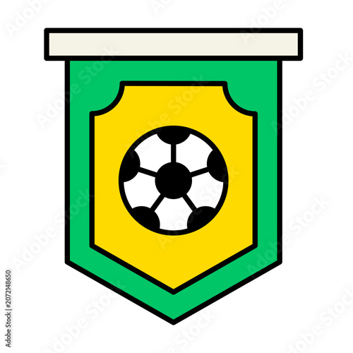 Green and yellow soccer pennant vector icon for sports branding