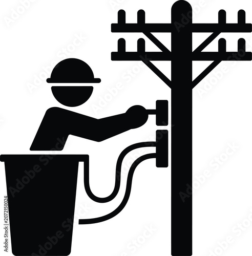 Electrician working on utility pole from bucket truck