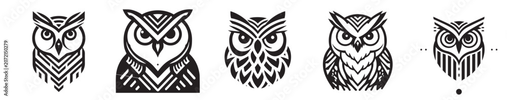 Obraz premium Set of owl head silhouettes vector
