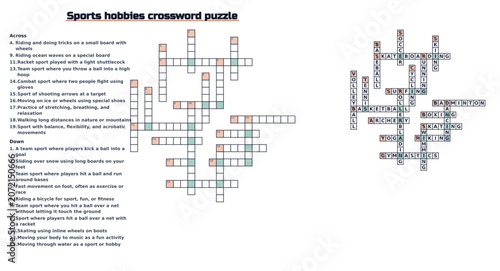 Sports hobbies crossword puzzle