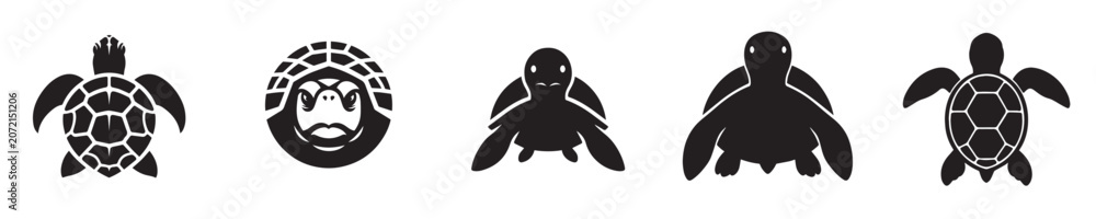 Fototapeta premium Collection of turtle head silhouette vectors