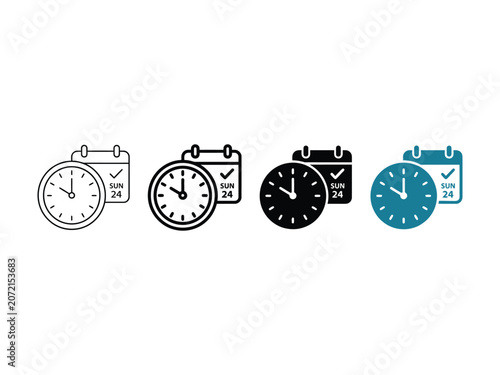 Collection of four calendar and clock representing time management and scheduling in different styles
