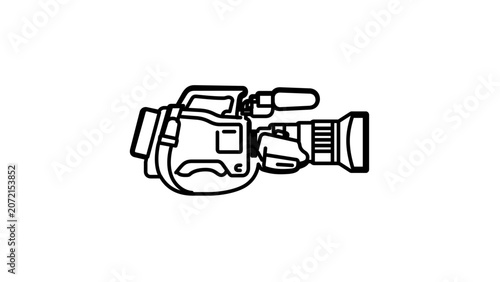 Clean flat vector line icon depicting a sports television camera for broadcast schedules, live match promos, streaming menus, and arena graphics.