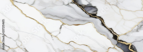 Luxury White Marble Background with Gold Veins and Gray Natural Stone Texture. Luxury Calacatta Marble Surface Featuring Golden Metallic Veins and Natural Stone Pattern. Premium White Marble Texture.