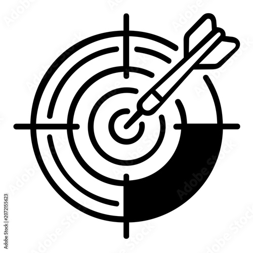 A clean flat vector line icon of a target with dart, useful for goal setting, marketing strategy, performance dashboards, or success concepts.