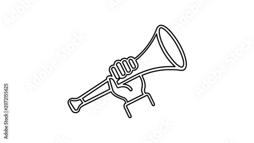 A clean flat vector line icon of a vuvuzela horn, designed for game day posters, cheering crowd themes, soccer apps, or championship event branding.