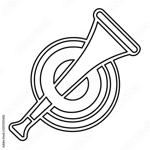 A clean flat vector line icon of a vuvuzela horn, useful for fan merchandise labels, stadium noise notices, rally graphics, or football festival designs.