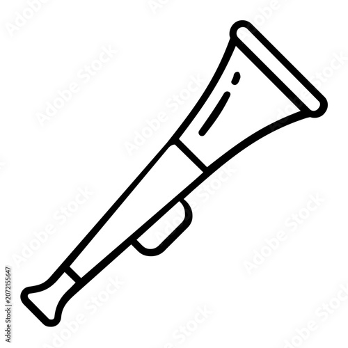 A clean flat vector line icon of a vuvuzela horn, suitable for supporter club materials, tournament schedules, victory chants, or energetic sports banners.