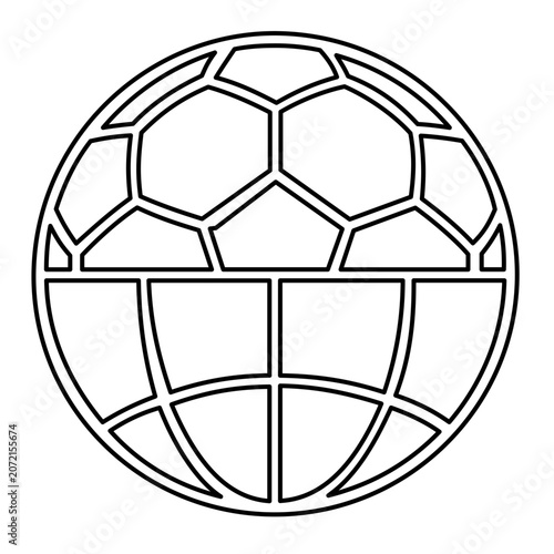 A clean flat vector line icon of a World Cup globe, made for soccer championship branding, nation team graphics, qualifier maps, or stadium event guides.