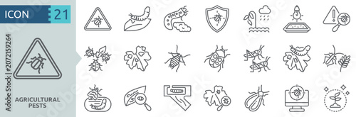 Cuadro en lienzo Agricultural Pests icon collection set outline