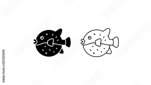 Bilde på lerret Minimalist Puffer Fish Icon Set Vector Design