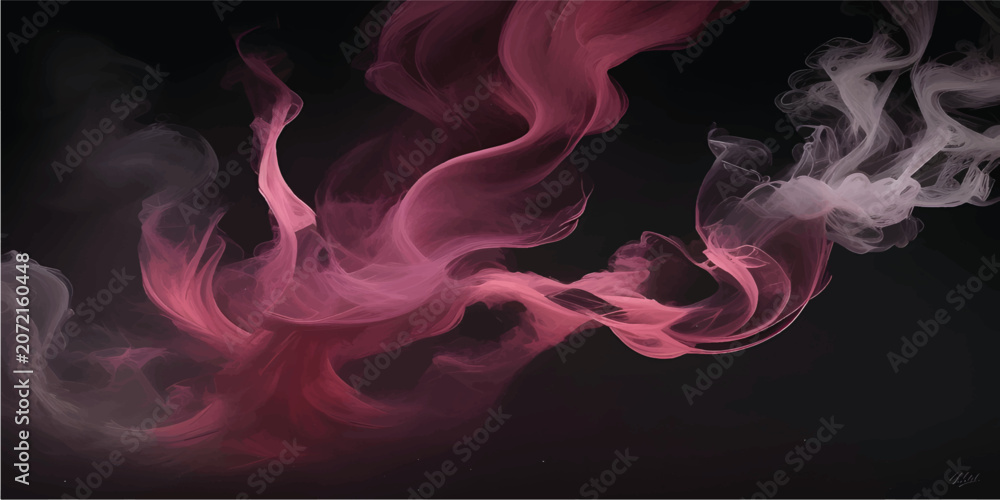 Obraz premium Colorful smoke ribbon swirl gradient red swirling across black background evoking ethereal flowing