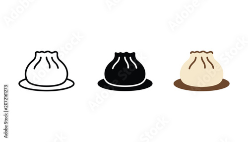 Schilderij op canvas Dumpling food icon set including line art black silhouette and flat design style