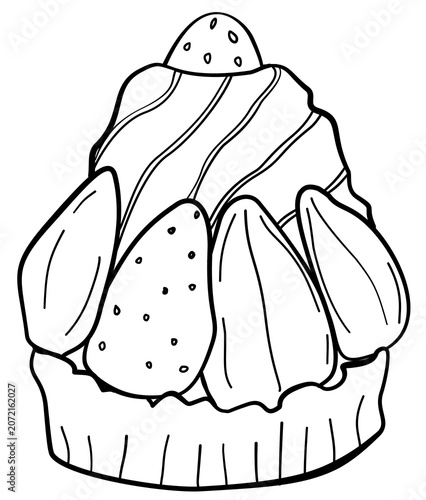 Strawberry Cupcake Hand Drawn Vector Illustration