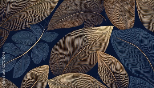 Tropical Leaves Wallpaper Luxury Nature Leaf Pattern Design Botanical Foliage Lines Hand Drawn Outline Fabric Print Cover Banner And Invitation