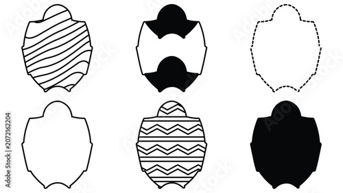 Vintage Ornate Label Frames Vector Set, Black and White Decorative Borders Collection, Retro Blank Crest Tags and Badges Design Elements