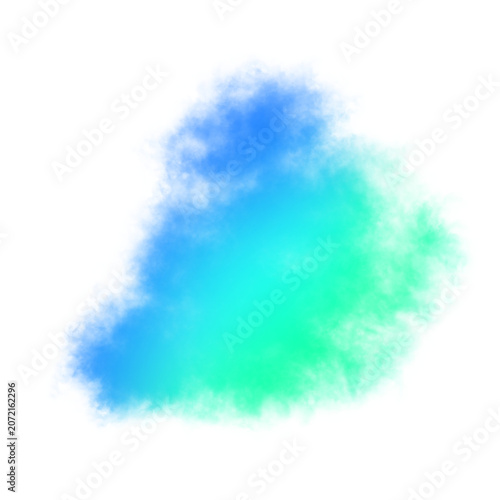 Abstract colorful powder explosion cloud with blue turquoise and green gradient isolated