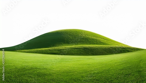 Panoramic Landscape With Green Grass Hill Isolated On White Background