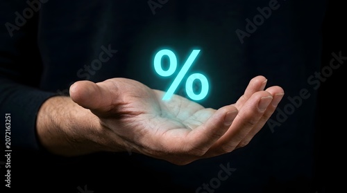 Open hand with percentage symbol for discount and finance concept