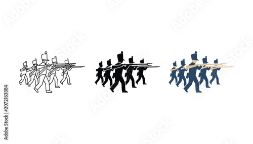Foto Marching soldiers group icon set for military and historical concepts featuring