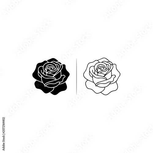 Minimalist Rose Flower Icon Set Black And White