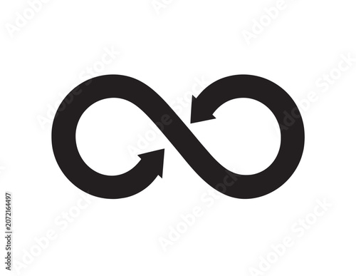 Black Infinity Symbol with Arrows Vector Icon