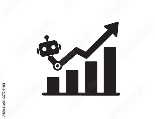 Foto Black Robot Arm Holding Up Growing Bar Chart Icon Vector