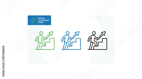 Three stylized icons representing people climbing stairs to reach success financial goals.