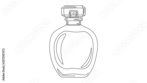 Minimalist outline drawing of a glass perfume bottle