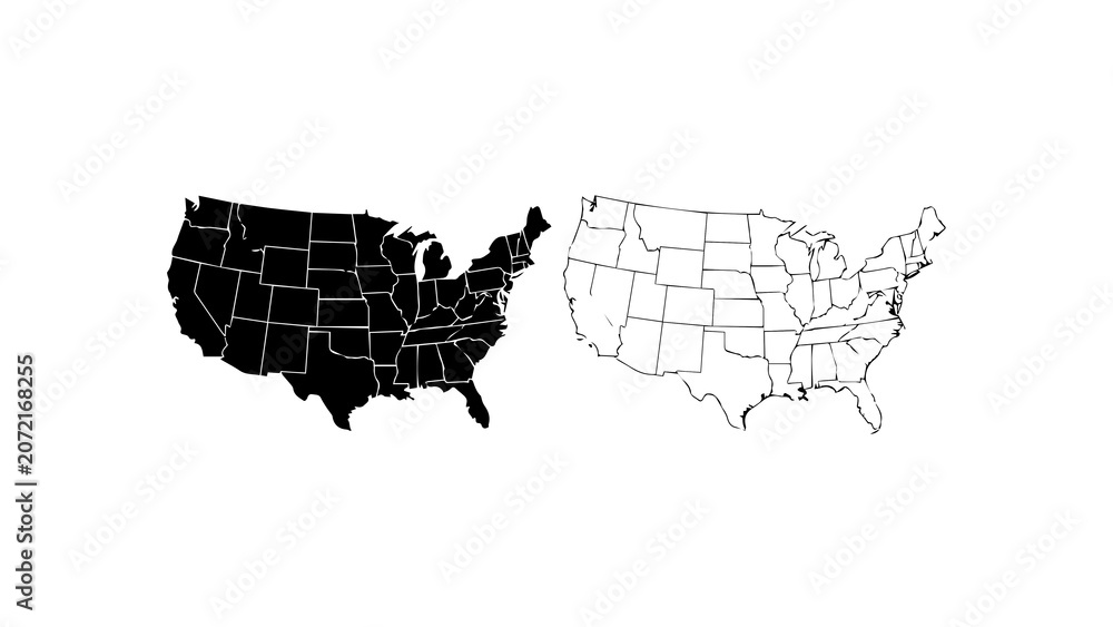 Obraz premium United States Map Silhouette and Line Outline Icons