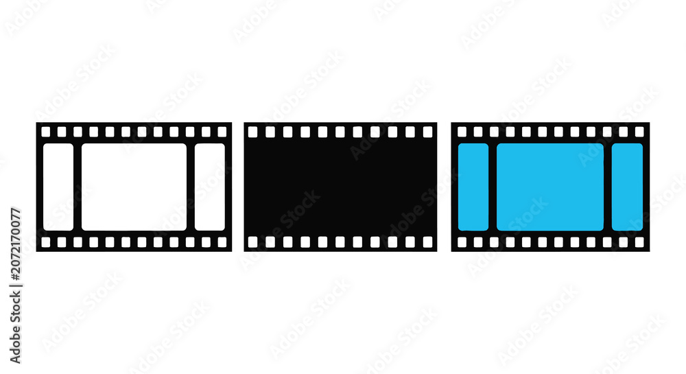 Fototapeta premium Filmstrip frames with white black and cyan fills vector illustration
