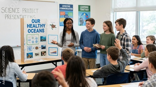 Students Presenting Science Project in Classroom