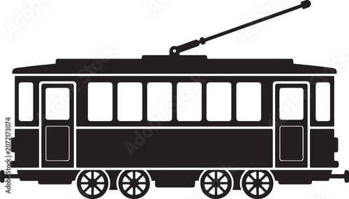 Photos Black and white vintage tram or streetcar side view, simple line also transparen