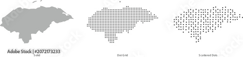 Tableau sur toile Set of three different map styles of honduras solid silhouette, dot grid pattern
