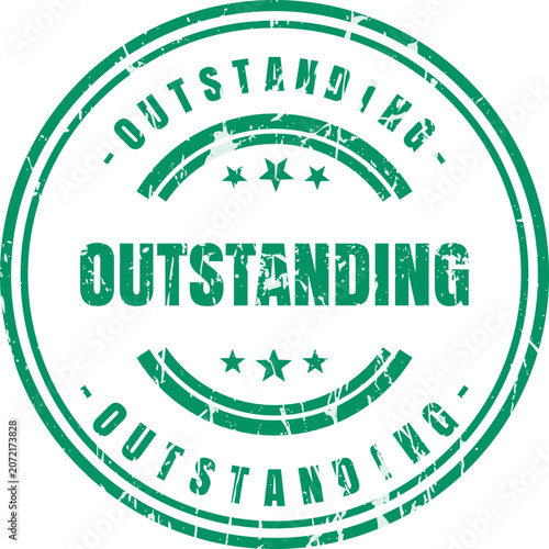 A circular green stamp design featuring the word outstanding with a distressed vintage texture style