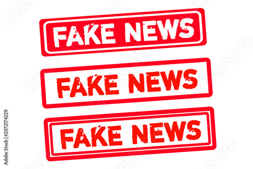Tableau sur toile Fake News Rubber Stamp Set Vector Illustration – Red Grunge Fake News Badge Coll