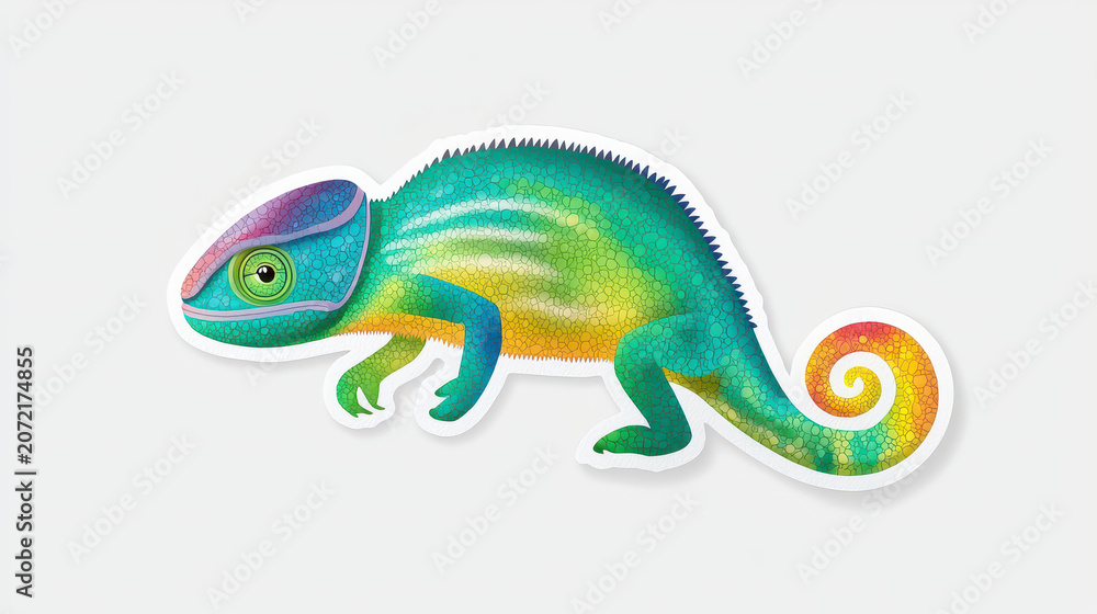 Fototapeta premium Colorful chameleon illustration featuring vibrant hues and intricate patterns, perfect for stickers or decorative art