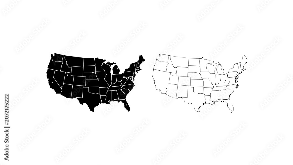 Obraz premium United States Map Silhouette and Outline Design Set
