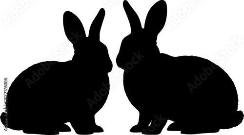 Black Silhouette Illustration Featuring Two Cute Rabbits Facing Each Other in Minimalist Style