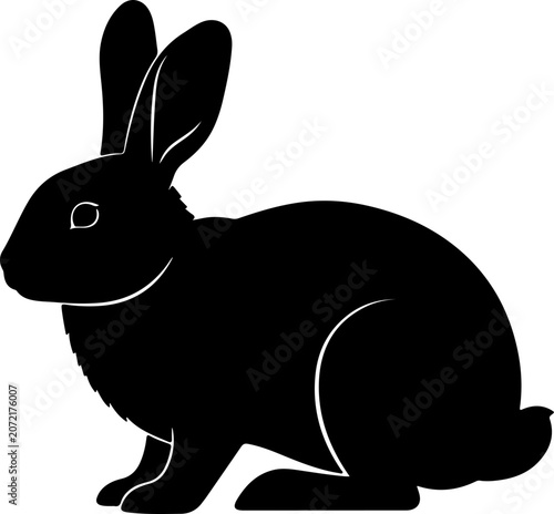 Elegant black silhouette of a hopping rabbit, showcasing its iconic form and gentle nature, perfect for diverse design projects