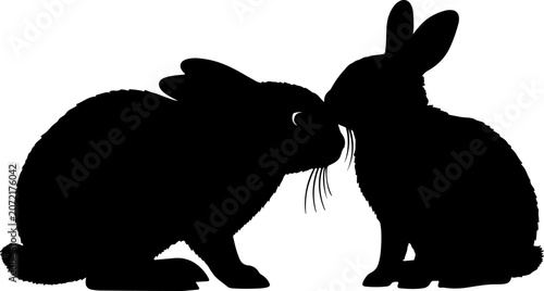 Two Cute Rabbits Kissing Silhouette Graphic Design Element for Easter and Nature Inspired Projects